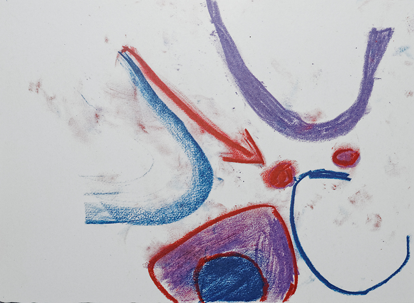 A blue, purple and red pastel drawing by Bethan Kendrick
